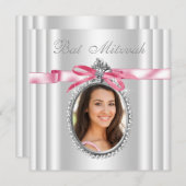 ピンクホワイト写真バルミツワー 招待状 (正面/裏面)