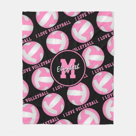 ピンクホワイト彼女は私はバレーボールのスポーツルームが大好き フリースブランケット (正面)