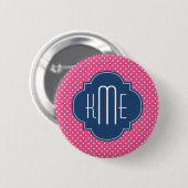 ピンクホワイト水玉模様クローバーモノグラム 缶バッジ (正面&裏面)