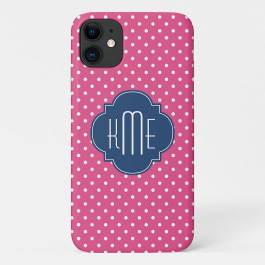 ピンクホワイト水玉模様クローバーモノグラム Case-Mate iPhoneケース (裏面)