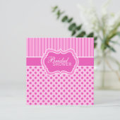 ピンクホワイト水玉模様ストライプブライダルシャワー招待状 招待状 (スタンド正面)