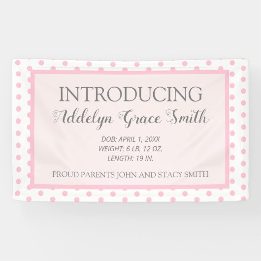 ピンクホワイト水玉模様ベビーガールシャワー入門 横断幕 (横)