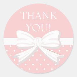 ピンクホワイト水玉模様小さな女の子ありがとう ラウンドシール