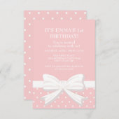 ピンクホワイト水玉模様小さな女の子第1誕生日 招待状 (正面/裏面)