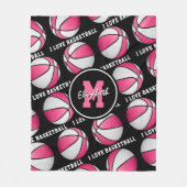 ピンクホワイト私はバスケットボールの女の子のスポーツルームが大好き フリースブランケット (正面)