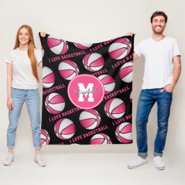 ピンクホワイト私はバスケットボールの女の子のスポーツルームが大好き フリースブランケット