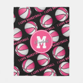 ピンクホワイト私はバスケットボールの女の子のスポーツルームが大好き フリースブランケット (正面)