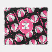 ピンクホワイト私はバスケットボールの女の子のスポーツルームが大好き フリースブランケット (正面(横))