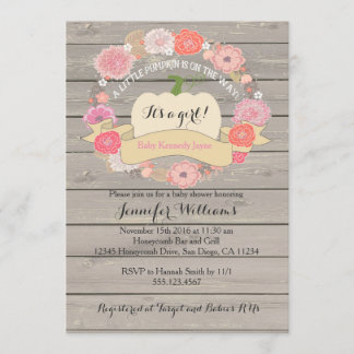 ピンクホワイト素朴パンプキンベビーシャワー招待状 招待状