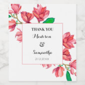 ピンクホワイト結婚のフローラマグノリア水色 ワインラベル (シングルラベル)