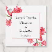 ピンクホワイト結婚のフローラメッセージカード フェイバータグ (正面)