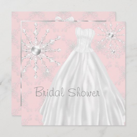 ピンクホワイト結婚ズドレスブライダルシャワー招待状 招待状 (正面/裏面)