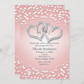 ピンクホワイト絡み合いハートバレンタイン招待状 招待状 (正面/裏面)