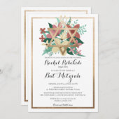 ピンクホワイト金ゴールドクロスバルミツワーヘブライ語の名前 招待状 (正面/裏面)