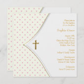 ピンクホワイト金ゴールドクロスベビーガール《キリスト教》洗礼式や命名式 招待状 (正面/裏面)