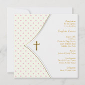ピンクホワイト金ゴールドクロスベビーガール《キリスト教》洗礼式や命名式 招待状 (正面)