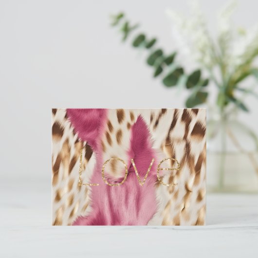 ピンクホワイト金ゴールド南西女性のカーボーイグリッターラブ ポストカード (スタンド正面)