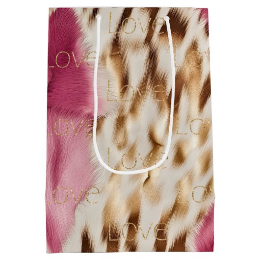 ピンクホワイト金ゴールド南西女性のカーボーイグリッターラブ ミディアムペーパーバッグ (裏面)