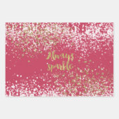 ピンクホワイト金ゴールド紙吹雪スパークル ラッピングペーパーシート (正面)