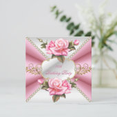 ピンクホワイト金ゴールド美しい誕生日パーティー 招待状 (スタンド正面)