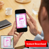 ピンクホワイト&グリッターガールバースデーパーティー 招待状