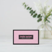 ピンクホワイト&ブラックアートデコ幾何学模様 名刺 (スタンド正面)