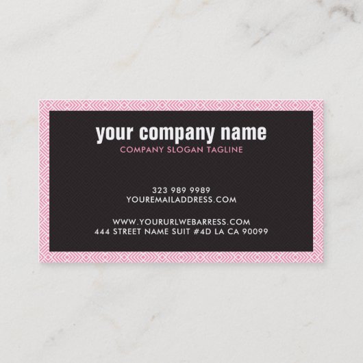 ピンクホワイト&ブラックアートデコ幾何学模様 名刺 (裏面)