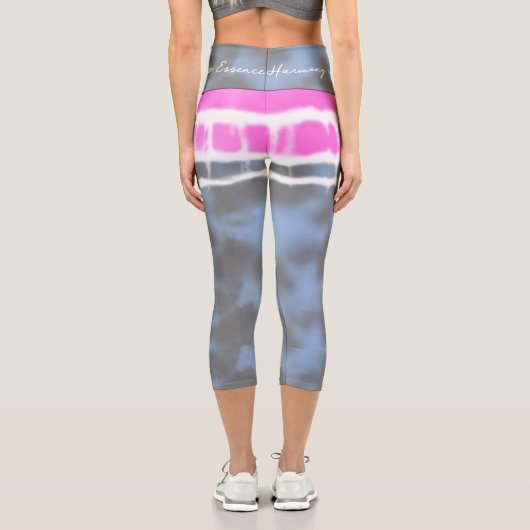 ピンクホワイト&ブルー絞り染めツイスト揺れスタイル カプリレギンス (裏面)