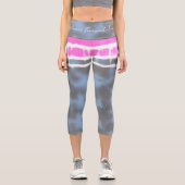 ピンクホワイト&ブルー絞り染めツイスト揺れスタイル カプリレギンス (正面)