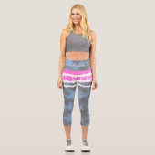 ピンクホワイト&ブルー絞り染めツイスト揺れスタイル カプリレギンス (正面)