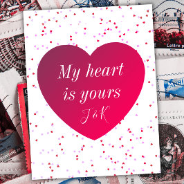 ピンクホワイト&赤いハートキュートモダンバレンタインデー シーズンポストカード