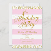 ピンクホワイト&金ゴールド1歳の誕生日パーティの招待状 招待状 (正面)