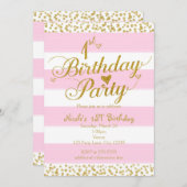 ピンクホワイト&金ゴールド1歳の誕生日パーティの招待状 招待状 (正面/裏面)