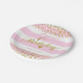ピンクホワイト&金ゴールド1歳の誕生日パーティー紙プレート ペーパープレート (アングル)