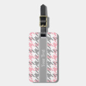 ピンクホワイトDkグレー名千鳥格子のモノグラム ラゲッジタグ (正面縦)