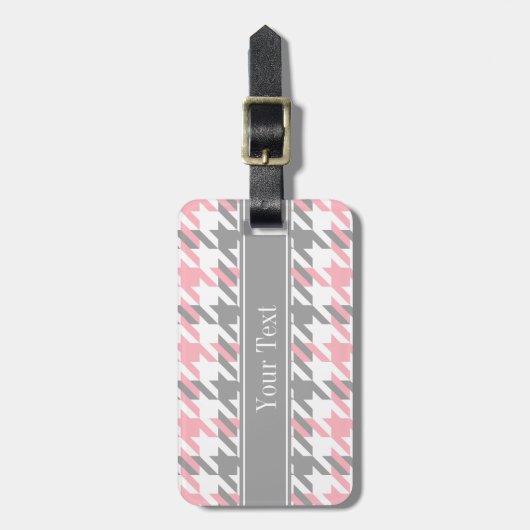 ピンクホワイトDkグレー名千鳥格子のモノグラム ラゲッジタグ (正面縦)
