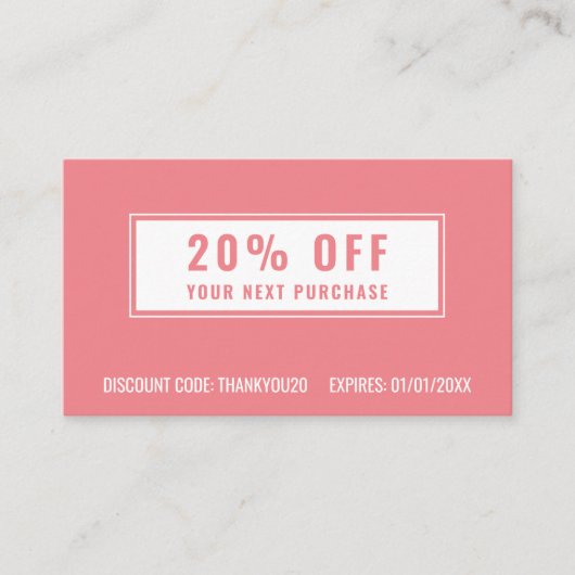 ピンクホワエレガントイトシンプルビジネスロイヤリティプロモーション 割引カード (正面)