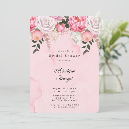 ピンクホワエレガントイトニーブライダルシャワー 招待状 (スタンド正面)