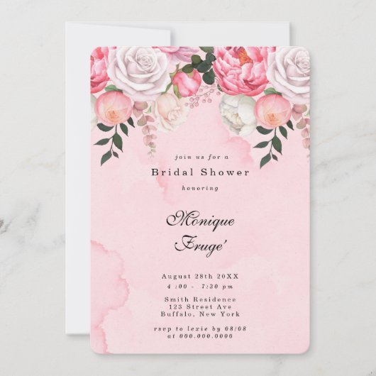 ピンクホワエレガントイトニーブライダルシャワー 招待状 (正面)
