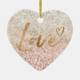 ピンクホワガーリーイト金ゴールドグリッツグリッターラブ セラミックオーナメント