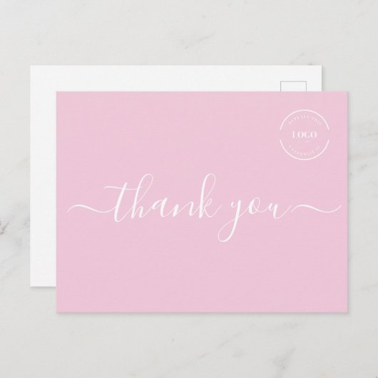 ピンクホワモダンイシンプルトのビジネス感謝していロゴ ポストカード (正面/裏面)