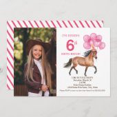 ピンクホースの誕生日の写真の招待状 招待状 (正面/裏面)
