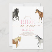 ピンクホースガーリー誕生日招待状 招待状 (正面)