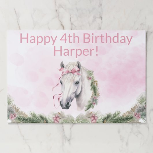 ピンクホースガールバースデーパーティー紙ランチョンマット ペーパーパッド (正面)