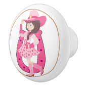 ピンクホースシュー女性のカーボーイ セラミックノブ (右)