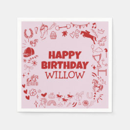 ピンクホースユニークガールジュエストリアンポニー誕生日 スタンダードカクテルナプキン