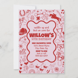 ピンクホースユニークガールジュエストリアン誕生日 招待状