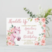 ピンクホース誕生日パーティー、女の子誕生日 招待状 (スタンド正面)