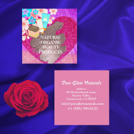ピンクホームメイドオーガニックナチュラルスキンケア製品 スクエア名刺