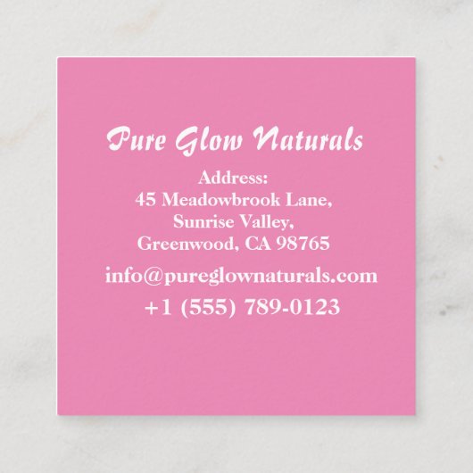 ピンクホームメイドオーガニックナチュラルスキンケア製品 スクエア名刺 (裏面)